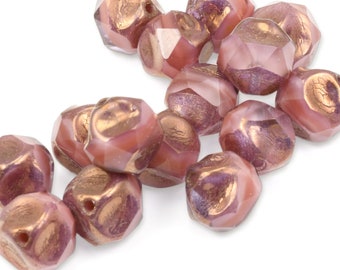 9mm Firepolish Nugget Beads - Irregularly Shaped Faceted Czech Glass Beads - Dark Pink Mauve with Purple Bronze Finish - Raven's Journey