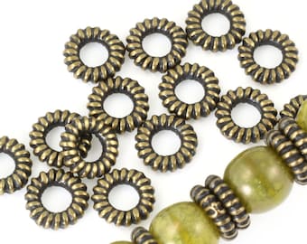 Antique Brass Beads Brass Oxide TierraCast Sm Coiled Ring Beads Bronze Beads for Leather Large Hole Beads Bronze Jewelry Beads  (PAS18)