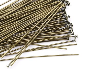 100 Antique Brass Head Pins - 1.5 Inch 22 Gauge Headpins Brass Findings Aged Solid Brass Oxide 22 g Headpins - Antique Bronze Color (FSAB38)