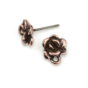 TierraCast Succulent Earring Post Antique Copper Post Earring Findings Copper Ear Findings Studs Hens and Chicks Plant Posts P1990 image 1