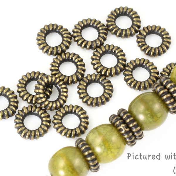 Antique Brass Beads Brass Oxide TierraCast Sm Coiled Ring Beads Bronze Beads for Leather Large Hole Beads Bronze Jewelry Beads  (PAS18)