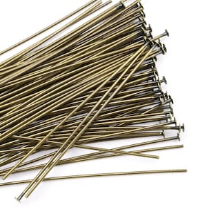 100 Antique Brass Head Pins 1.5 Inch 22 Gauge Headpins Brass Findings Aged Solid Brass Oxide 22 g Headpins Antique Bronze Color FSAB38 image 1