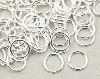 100 8mm 18g Silver Plated Jumprings - 18 Gauge Silver Jump Rings Open - Shiny Bright Silver Findings   (FS30S)