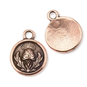 Antique Copper Thistle Charm - 18mm x 14mm Copper Plated Pewter Charm by TierraCast - Scottish Thistle for Celtic Jewelry (P2551)