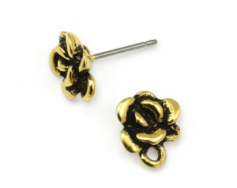 Antique Gold Post Earring Findings - TierraCast Succulent Earring Posts - Gold Stud Ear Findings for Plant Jewelry (P1989)