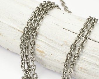 25 Foot Bulk Spool Delicate Fine ANTIQUE SILVER Chain 2mm x 3mm Fine Link Cable Chain - Loose Dark Silver Chain for Jewelry - 20-0725-12