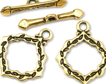 TierraCast Cathedral Toggle Clasp Findings - Leaf Pattern Woodland Antique Gold Toggle Findings Closure - Medium Toggle (P2583)