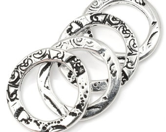 Bohemian Ring Charms TierraCast 3/4" FLORA RING Pendants Antique Silver Charms Links for Jewelry Making Etched Look Silver Ring (P2500)