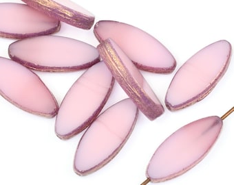 Rose Pink 9mm x 20mm Oval Beads - Pink Opaque with Purple Bronze Finish Czech Glass Beads by Raven's Journey - Pastel Pink Beads (#016)