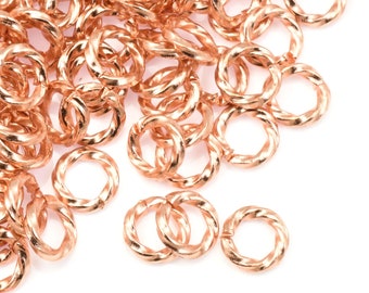 144 - 6mm Twisted Jumpring Findings - Bright Copper Plated Jump Rings - Decorative Open Rings Heavy 18 Gauge Rings (FB16CP)