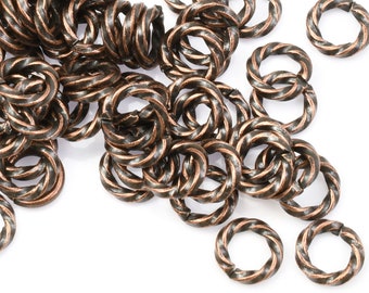 144 - 6mm Twisted Jumpring Findings - Dark Antique Copper Plated Jump Rings - Decorative Open Rings Heavy 18 Gauge Rings (FB16ACP)