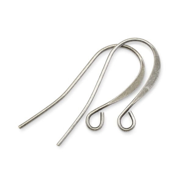 48 Dark Antique Silver Earring Wires - Tall French Hooks - Matte Dark Silver Ear Findings Earring Hooks (FB1)