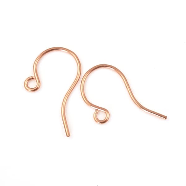 144 Copper Earring Hooks - Solid Copper Ear Findings - Small Fishhook Earring Wires in Raw Bright Copper Findings French Hook (FSC8)
