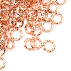 144 - 6mm Twisted Jumpring Findings - Bright Copper Plated Jump Rings - Decorative Open Rings Heavy 18 Gauge Rings  #FB968T