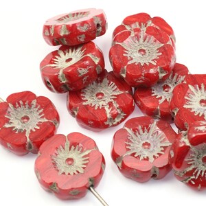 12mm Hibiscus Flower Beads Bright Red Opaline Mix with Light Grey Wash Czech Glass Flower Beads for Spring Jewelry 177 Bild 1