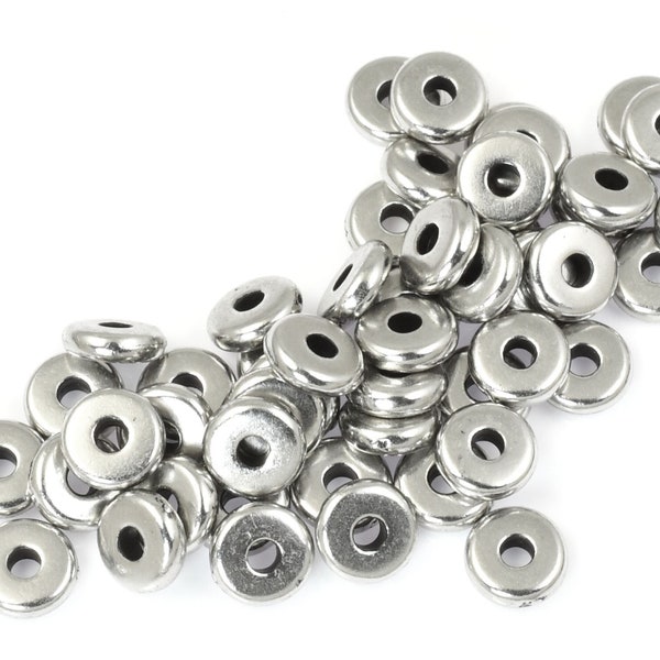 50 Beads - 5mm Dark Antique Silver Beads - TierraCast 5mm Disk Washer Heishi Beads - Antique Pewter Flat Disk Beads for Jewelry Making PS535