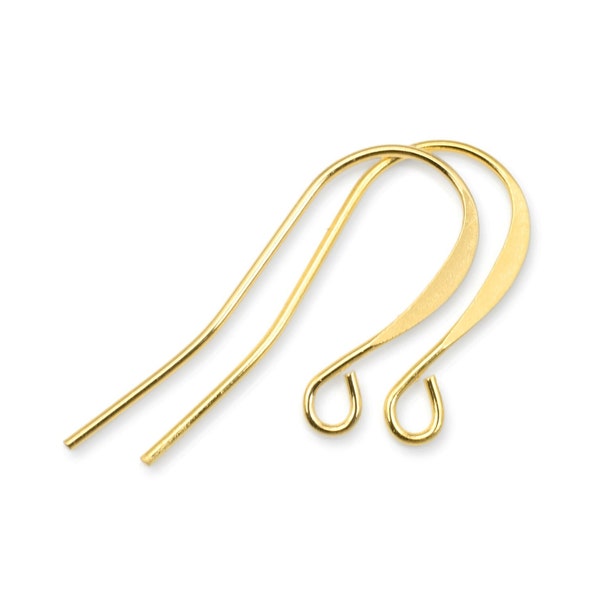 48 Gold Earring Findings - Gold Plated Tall French Earring Hooks Ear Wires - Gold Ear Findings (FS74)