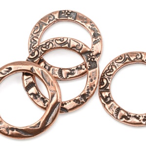 Bohemian Ring Charms TierraCast 3/4" FLORA RING Pendants Antique Copper Charms Links for Jewelry Making Etched Look Copper Ring (P1769)