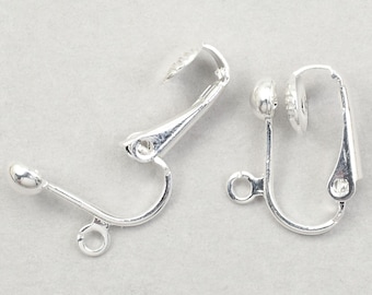 Basic Clip On Earring Findings - BRIGHT SILVER Clip Earring Hooks - Silver Plated Hinged with 4mm Ball Clip Clip-On Ear Findings    #FB761