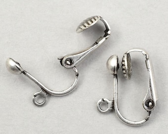Basic Clip On Earring Findings - Dark ANTIQUE SILVER Clip Earring Hooks - Matte Silver Plated Hinged with 4mm Ball Clip-On Findings   #FB761