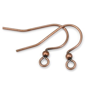 144 Piece Bulk Bag of Antique Copper Earring Wires with 2mm Ball Accent - Copper Plated Earring Findings - Medium/Large French Hooks   FB702