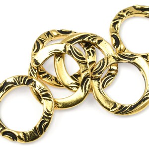 Antique Gold Circle Charms - TierraCast 5/8" FLORA RING Charms Gold Charms for Bohemian Jewelry Organic (P2507)