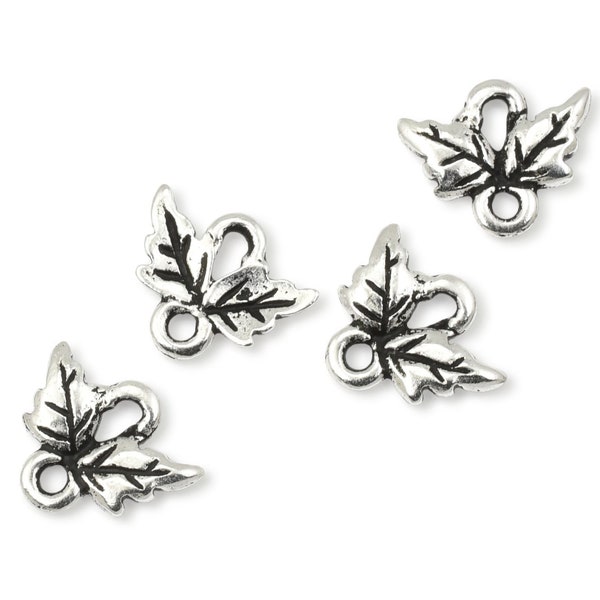 Antique Silver Small Oak Leaf Links - Double Leaf Connector Findings for Fall Jewelry - Autumn Leaf Charms (P2520)