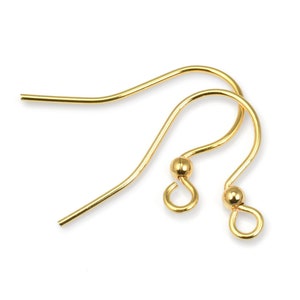 144 Piece Bulk Bag of Gold Earring Wires with 2mm Ball Accents - Gold Plated Earring Findings - Medium/Large French Hook Ear Wires  FB702