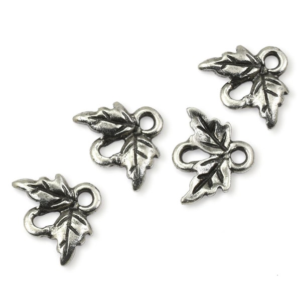 Dark Antique Silver Small Oak Leaf Links - Double Leaf Connector Findings for Fall Jewelry - Autumn Leaf Charms (P2518)