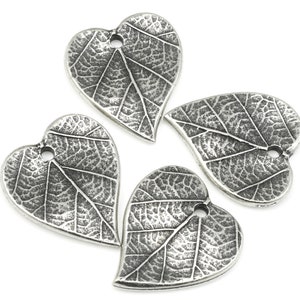 Dark Antique Silver Charms Double Sided Heart Leaf Charms 15mm x 17mm Autumn Leaves by TierraCast for Fall Jewelry Making P1715 image 1
