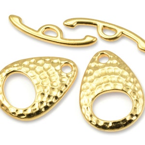 Bright Gold Toggle Clasp Findings TierraCast HAMMERTONE ELLIPSE Clasp Set Textured Metal Toggle Findings Large Toggle PF112 zdjęcie 1