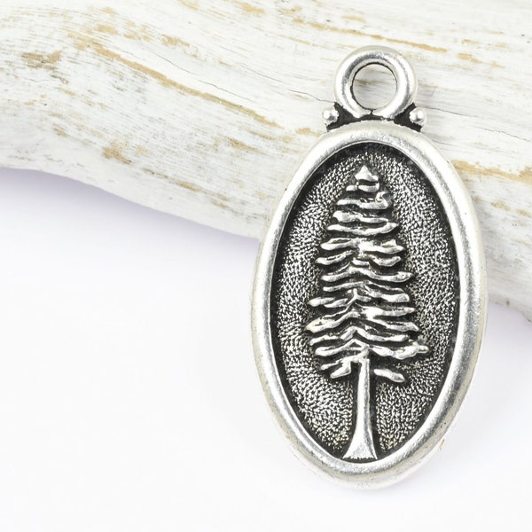 Antique Silver Redwood Charm - TierraCast Woodland Collection Nature Charms - Tree Pendant Tree Charm for Plant Jewelry (P2538)