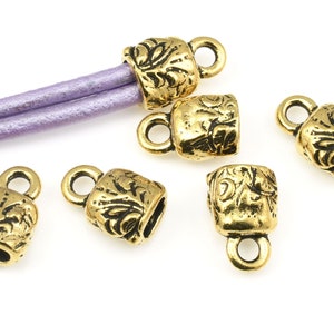 Gold Cord Crimps TierraCast Jardin Crimp End Caps for Leather Jewelry Cord End Findings Antique Gold Floral Motif Supplies P1452 image 1