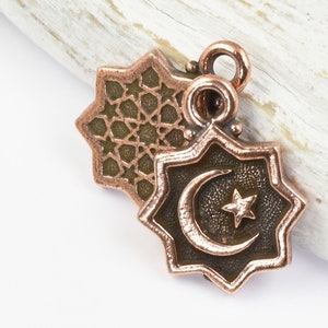 TierraCast Crescent Moon and Star Charm - 16mm x 20mm Antique Copper Charm for Faith Jewelry (P2613)