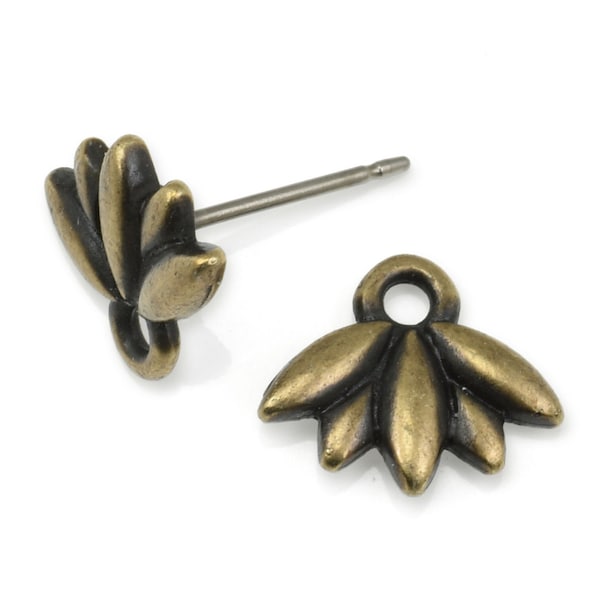 Antique Brass Post Earring by TierraCast - Lotus Flower Earring Posts - Brass Ear Findings for Meditation Jewelry (P2499)