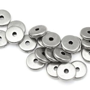 20 Beads - 7mm Dark Antique Silver Beads - TierraCast 7mm Disk Washer Heishi Beads - Antique Pewter Flat Disk Beads for Jewelry Making PS537