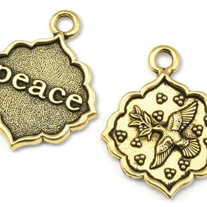 TierraCast Peace Dove Pendant 25mm x 30mm Antique Gold Pendant Dove with Olive Branch Charm P2587 image 2