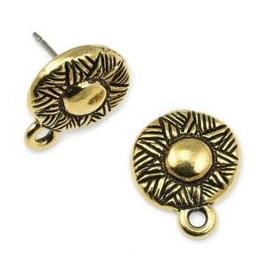 TierraCast Woven Post Earring Finding - Antique Gold Post Ear Studs with Loop - Fancy Earring Post Gold Findings (P2495)