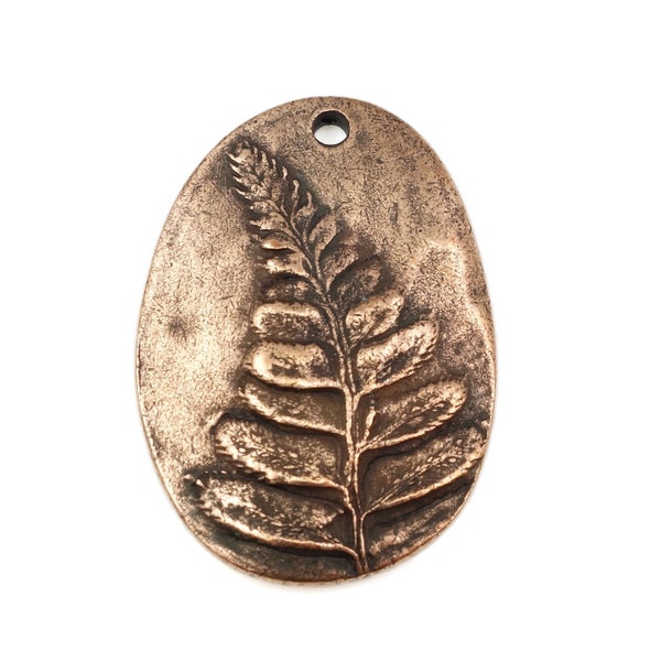 Antique Copper Fern Pendant by Nunn Design - 31mm x 22mm Copper Pendant - Large Fern Charm Nature Woodland Rustic Jewelry Pendant