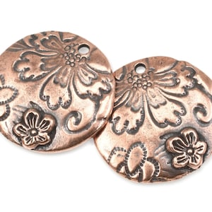 Antique Copper Pendant TierraCast Flora Pendant with Flowers for Boho Bohemian Jewelry 22mm Copper Charm P1772 image 1