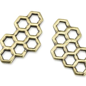 TierraCast Honeycomb Charms Bronze Jewelry Charms Antique Brass Charms of Bee Honey Combs Link Connectors for Jewelry Making P1972 image 1