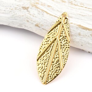 12 or more 28mm x 11mm Large Leaf Charms - Plated Gold Leaf Charms - Fall Charms Autumn Leaves Flat Thin Brass Stampings   FB202