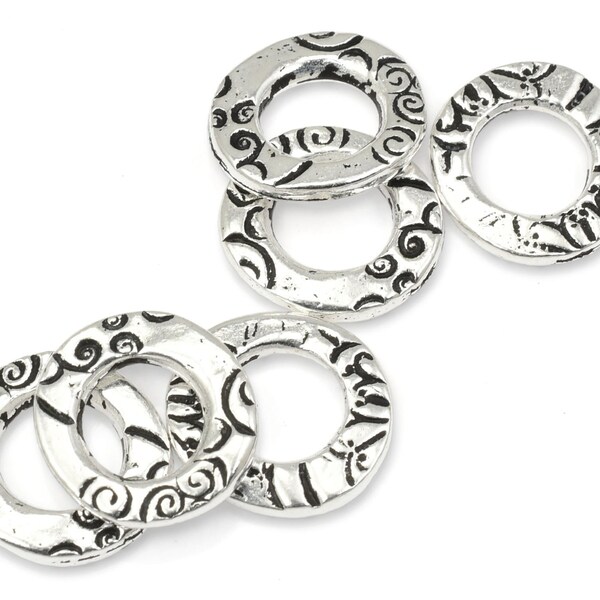 Antique Silver Circle Charms TierraCast 1/2" FLORA RING Charms Silver Charms for Bohemian Jewelry Links Findings Organic (P2502)