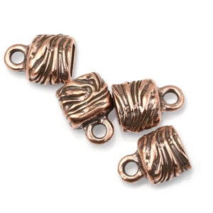 6mm x 2mm ANTIQUE COPPER Jardin Crimp End Cap by TierraCast Copper Plated Pewter Cord Ends for Multiple Strands of Leather Cord P2685 image 1