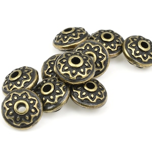 TierraCast Lotus Spacer Bead Antique Brass Beads for Jewelry Making 7mm Diameter Yoga Beads for Meditation Jewelry and Malas P1748 画像 1