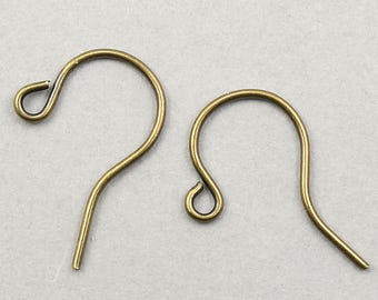 144 Small Brass Earring Hooks - Tiny ANTIQUE BRASS Ear Findings - Delicate Small Bronze Ear Wires - Aged Solid Brass Findings   #FB703