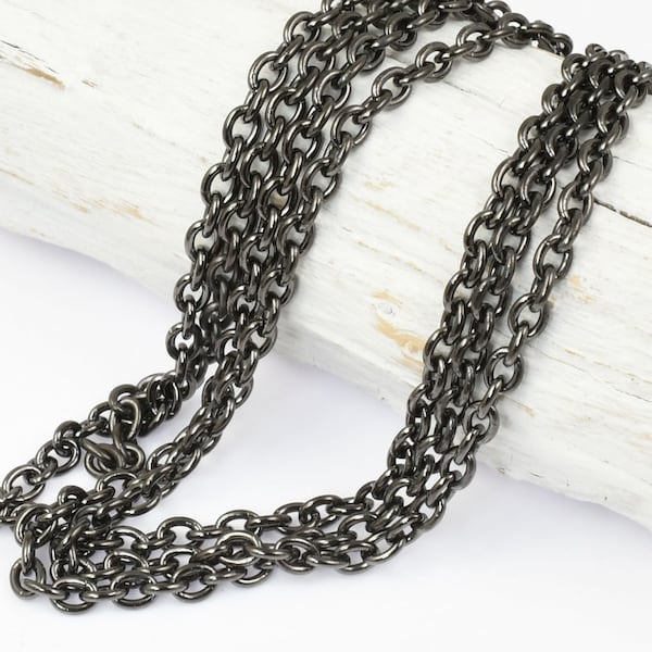Delicate GUNMETAL Chain - 2mm x 3mm Fine Link Cable Chain - Loose Shiny Gun Metal Chain for Jewelry and Necklaces - USA Made