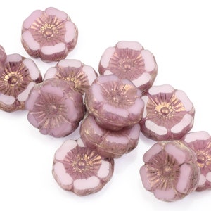 12mm Hibiscus Flower Beads Pink Opaline with Purple Bronze Spring Beads for Summer Jewelry Light Pink Beads for Flower Jewelry 100 image 1