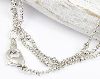 Thin Delicate 18" Finished Necklace Chain - Dark Antique Silver Chain - Skinny 1mm Thick with 2mm Bead Satellite Chain for Pendants