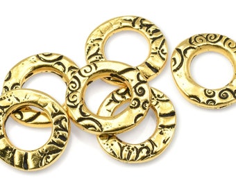 Antique Gold Charms Bohemian Charm TierraCast 1/2" FLORA RING Charms Gold Circle Charm Organic Natural Shape Etched Look Metal Ring (P2508)